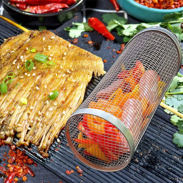 Rolling Grilling Basket Metal BBQ Barbecue Basket Net Portable Outdoor Camping Barbecue Rack Kitchen Gadgets - Image 10