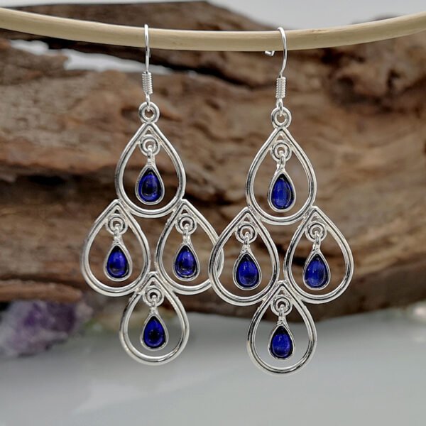 European And American Popular Creative Peacock Blue Moonstone Exaggerated Earrings - Image 4