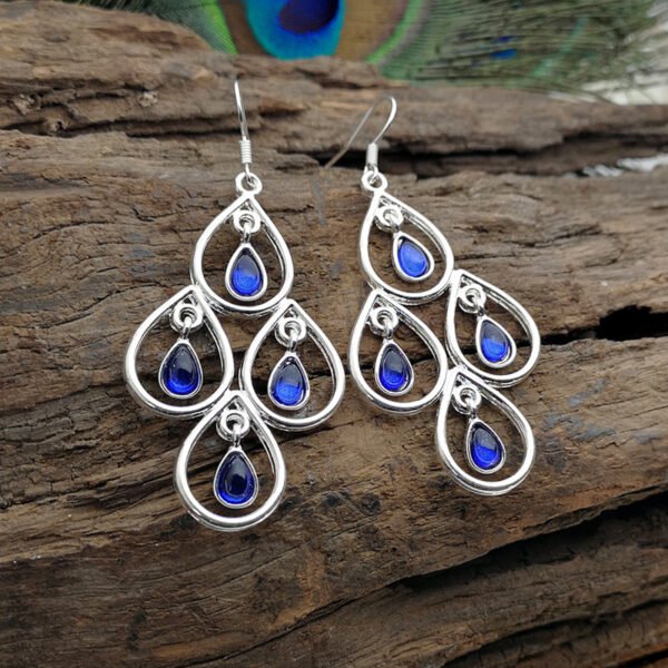 European And American Popular Creative Peacock Blue Moonstone Exaggerated Earrings - Image 5