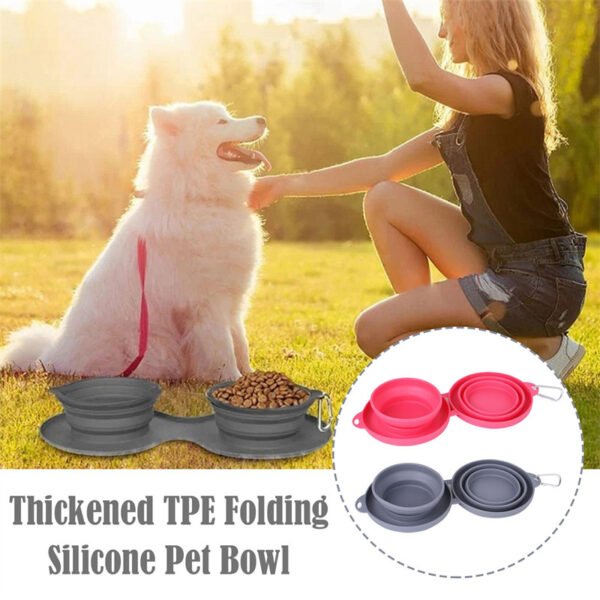 Rubber Foldable Double Bowl Pet Feeding Bowl Pets Supplies Dog Cat Bowls - Image 4